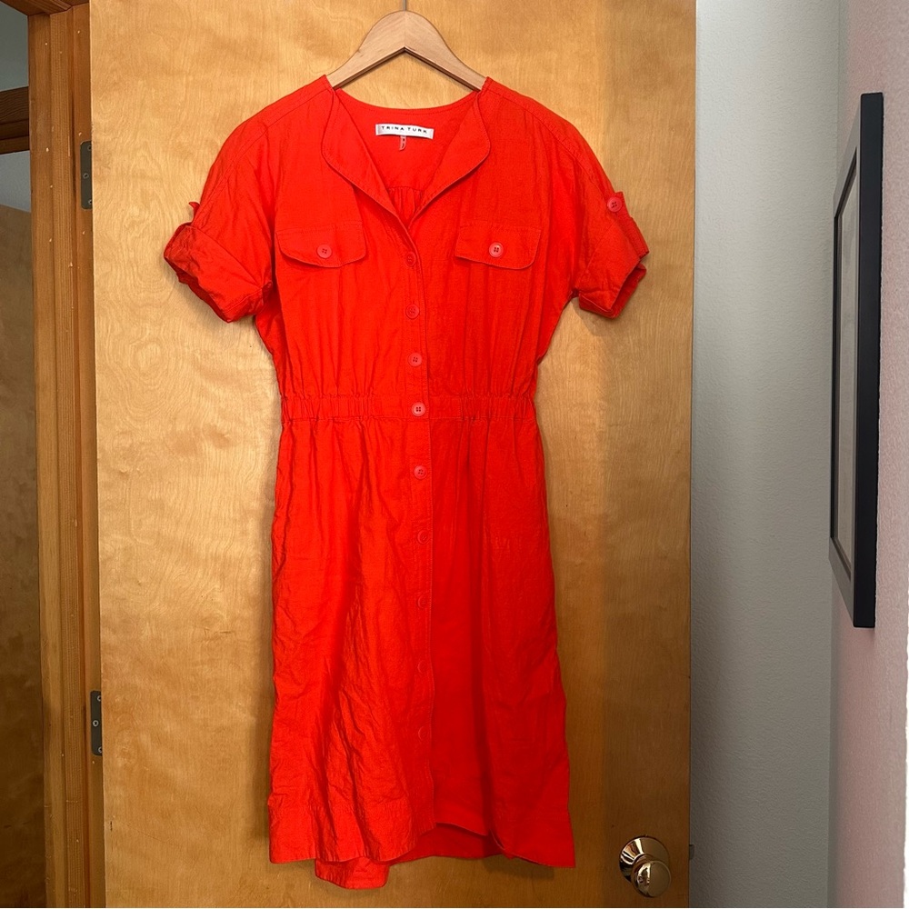 Trina Turk Bright Red Collared Blouse